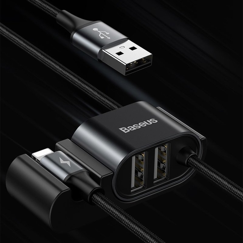Cablu de date Baseus Special Backseat USB to Lightning / 2xUSB - CALHZ-01 - Negru