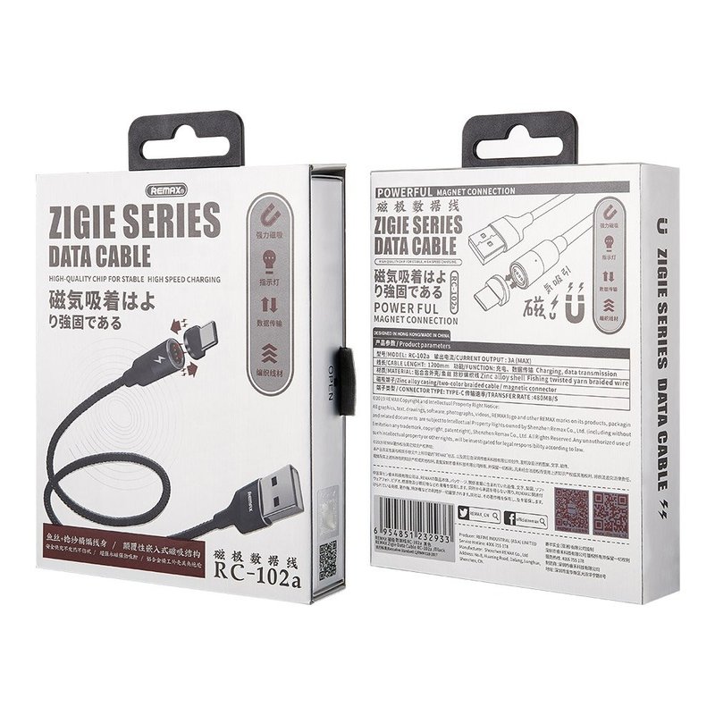 Cablu De Date Remax Zigie Series Magnetic USB to Type-C 3A 1.2m - RC-102a - Black