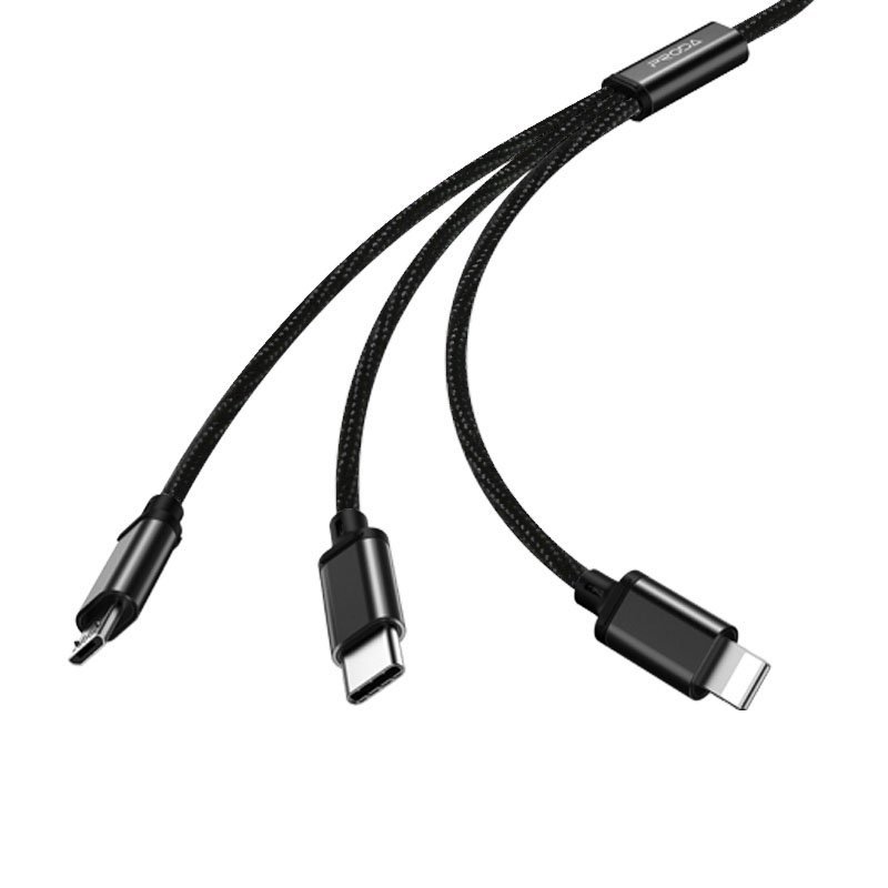 Cablu De Incarcare 3In1 Proda Agile Series Charging Lightning / Micro-USB / Type-C 2.8A 1m - PD-B31th - Negru