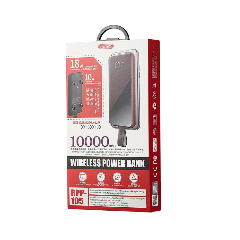 Baterie Externa Remax Power Bank 10000mAh 18W With Wireless Charger Qi 10W - RPP-105 - Verde