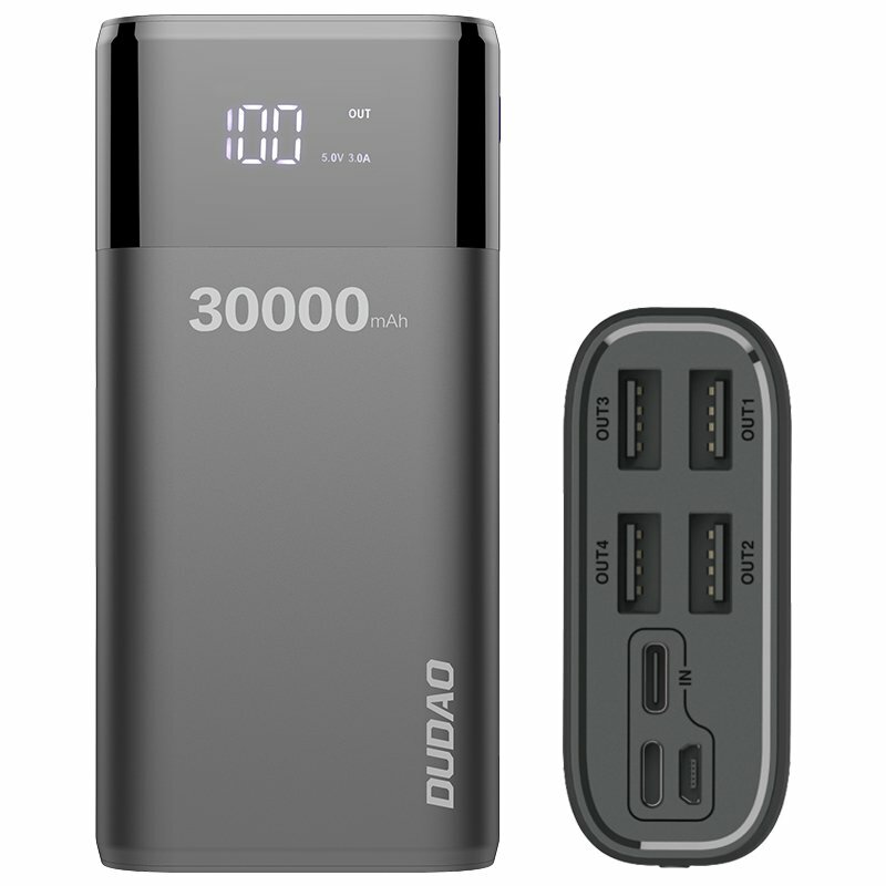 Baterie Externa Dudao K8Max 30000mAh 4xUSB/Micro-USB/Type-C/Lightning With Display 4A - Negru