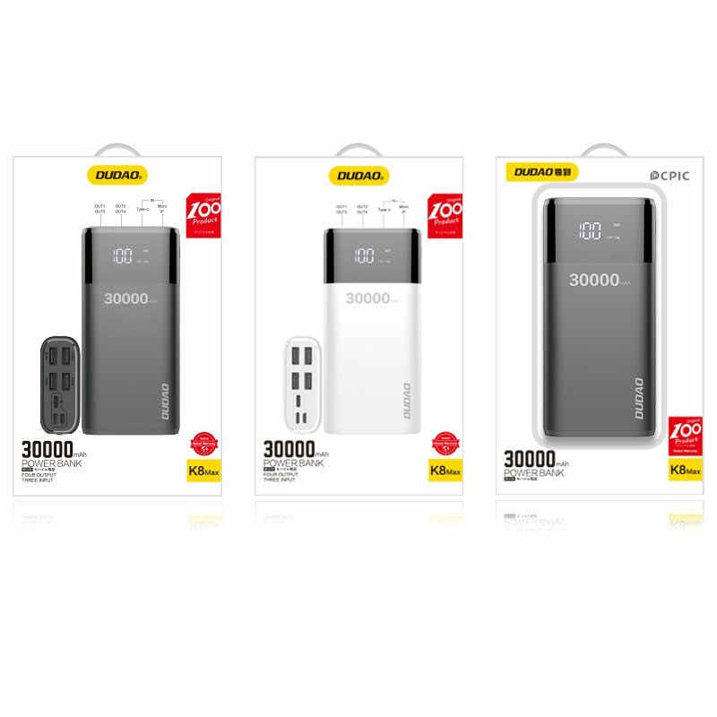 Baterie Externa Dudao K8Max 30000mAh 4xUSB/Micro-USB/Type-C/Lightning With Display 4A - Negru