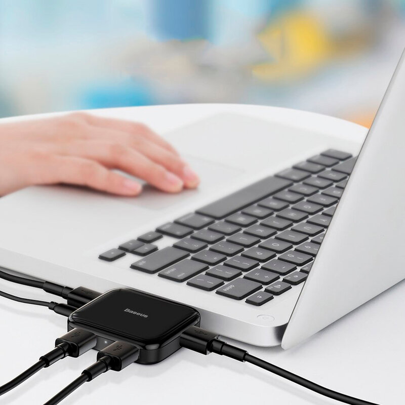 Hub Baseus Fully Folded Portable 4-in-1 Micro-USB/4xUSB With Power Supply - CAHUB-CW01 - Negru