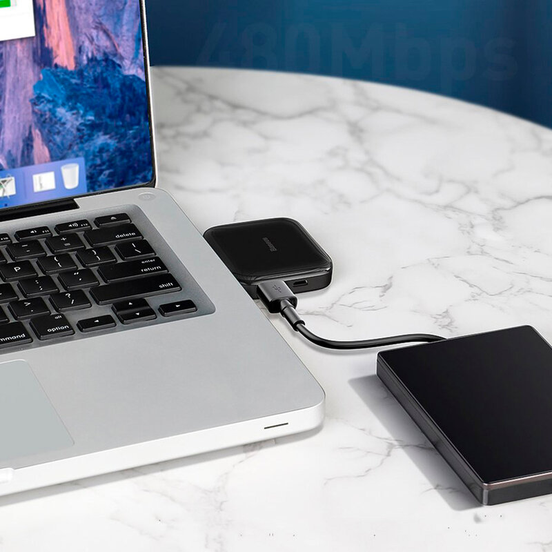 Hub Baseus Fully Folded Portable 4-in-1 Micro-USB/4xUSB With Power Supply - CAHUB-CW01 - Negru