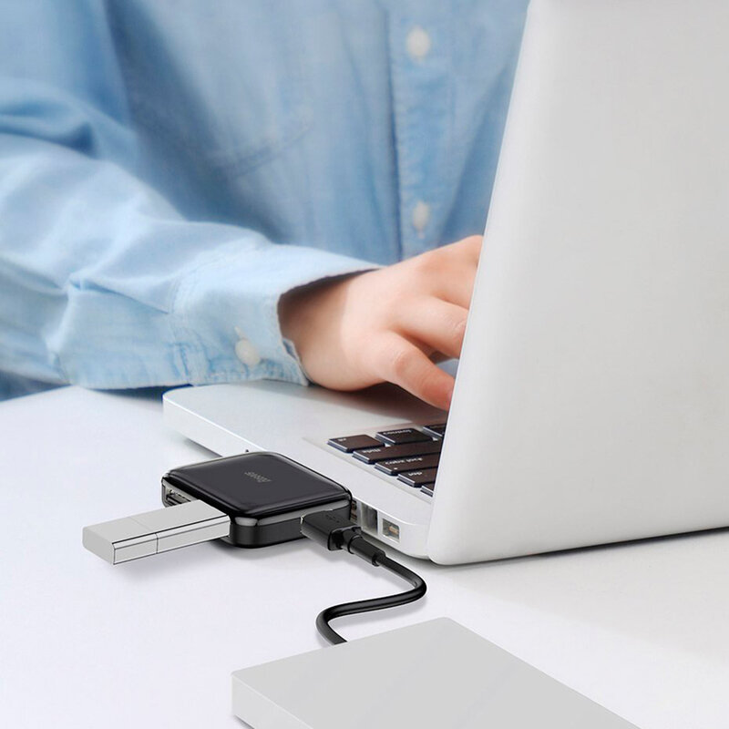 Hub Baseus Fully Folded Portable 4-in-1 Micro-USB/4xUSB With Power Supply - CAHUB-CW01 - Negru