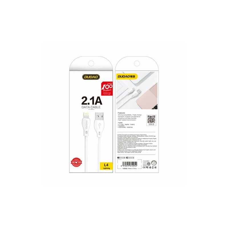 Cablu de date Dudao L4 USB / Lightning Fast Charging 2.1A 2m - Alb