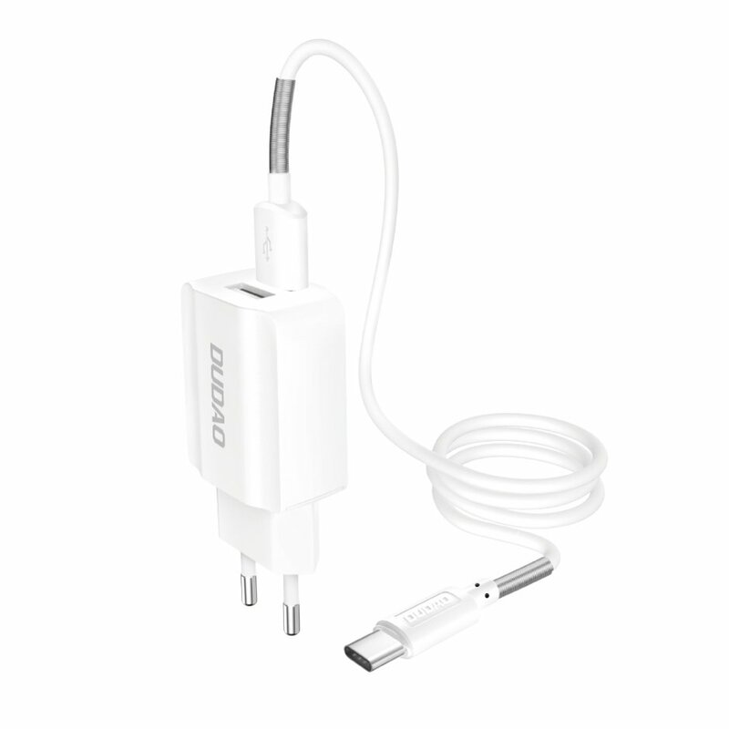 Incarcator Priza Dudao A2EU Dual-USB Home Travel Adapter 5V/2.4A + Cablu Type-C - Alb