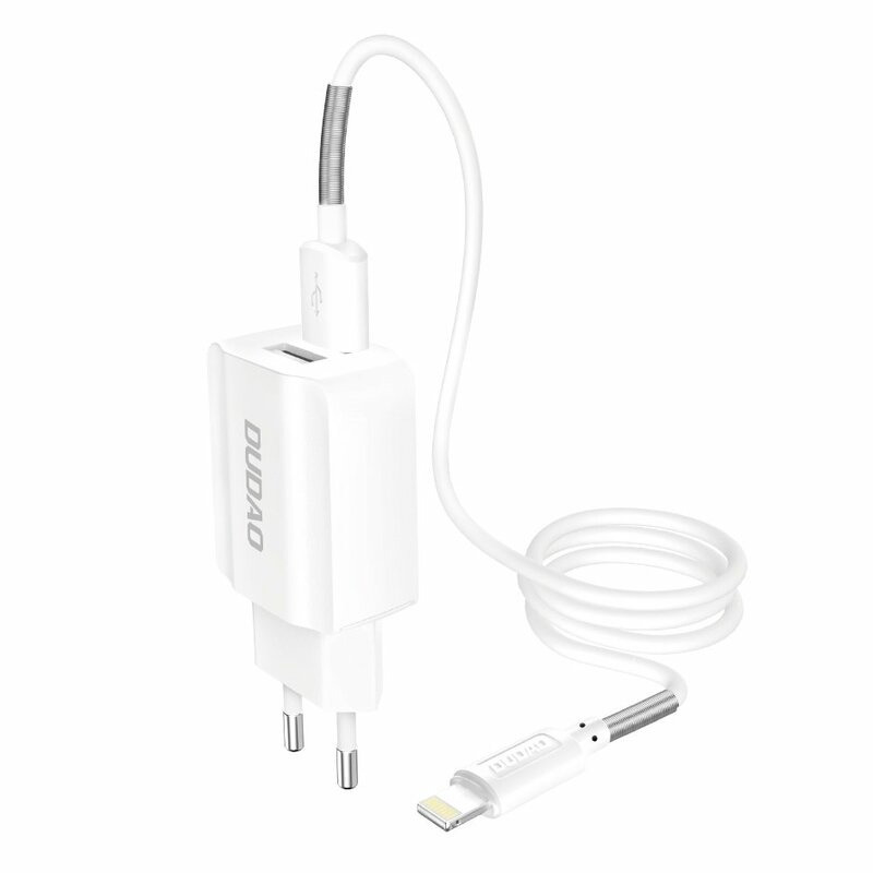 Incarcator Priza Dudao A2EU Dual-USB Home Travel Adapter 5V/2.4A + Cablu Lightning - Alb