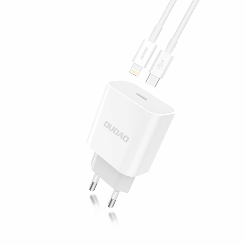 Incarcator Priza Dudao A8EU Type-C Quick Charge + Cablu De Incarcare Dudao Type-C/Lightning - Alb