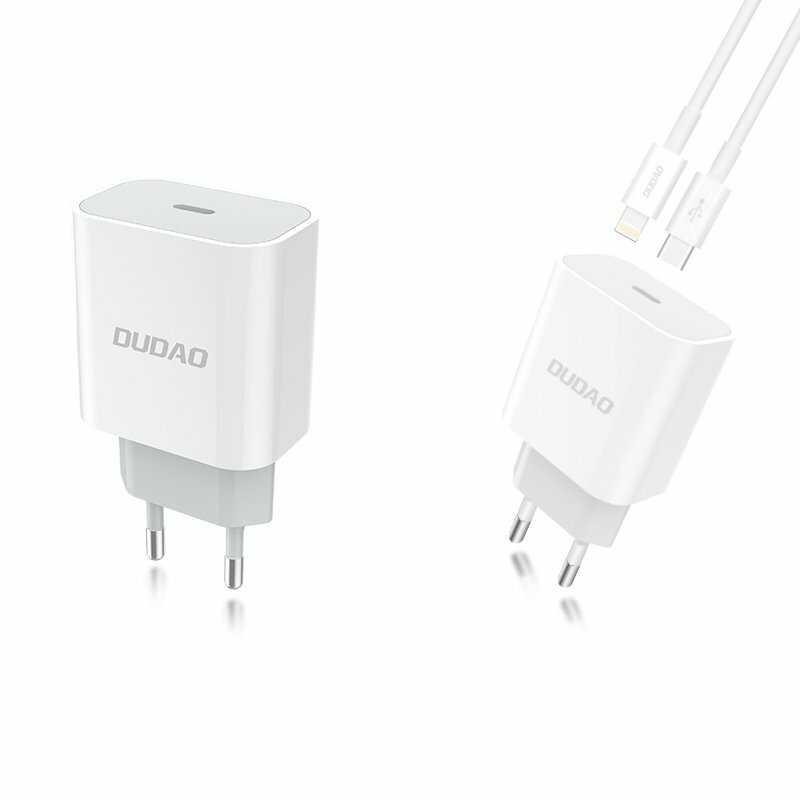 Incarcator Priza Dudao A8EU Type-C Quick Charge + Cablu De Incarcare Dudao Type-C/Lightning - Alb