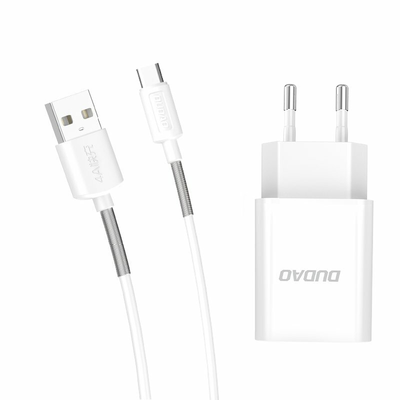 Incarcator Priza Dudao A3EU Travel Adapter USB QC3.0 + Cablu De Incarcare Dudao USB/Type-C - Alb