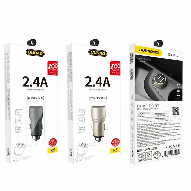 Incarcator Auto Dudao R5 Universal 2xUSB Safety Hammer High Efficiency & Stable 3.1A - Auriu