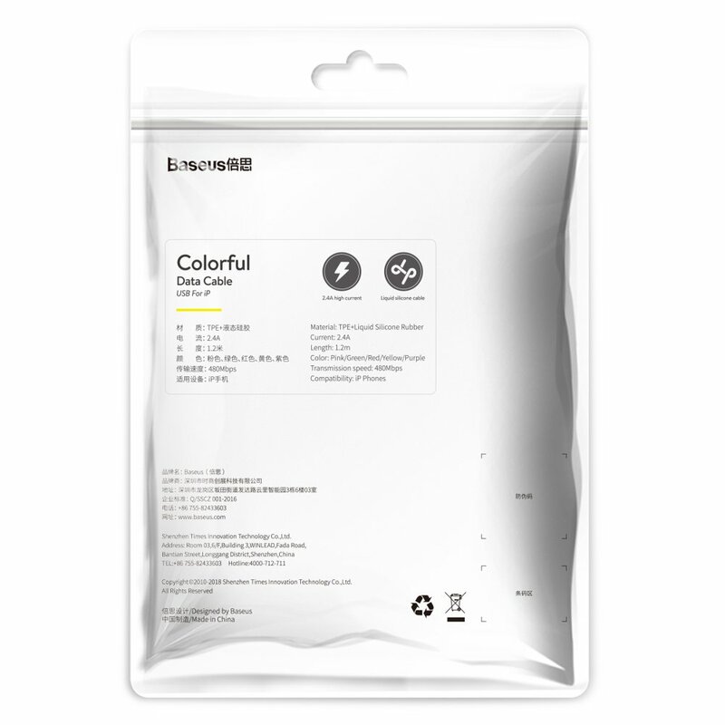 Cablu De Date Baseus Colourful USB To Lightning 2.4A 1.2m - CALDC-04 - Roz
