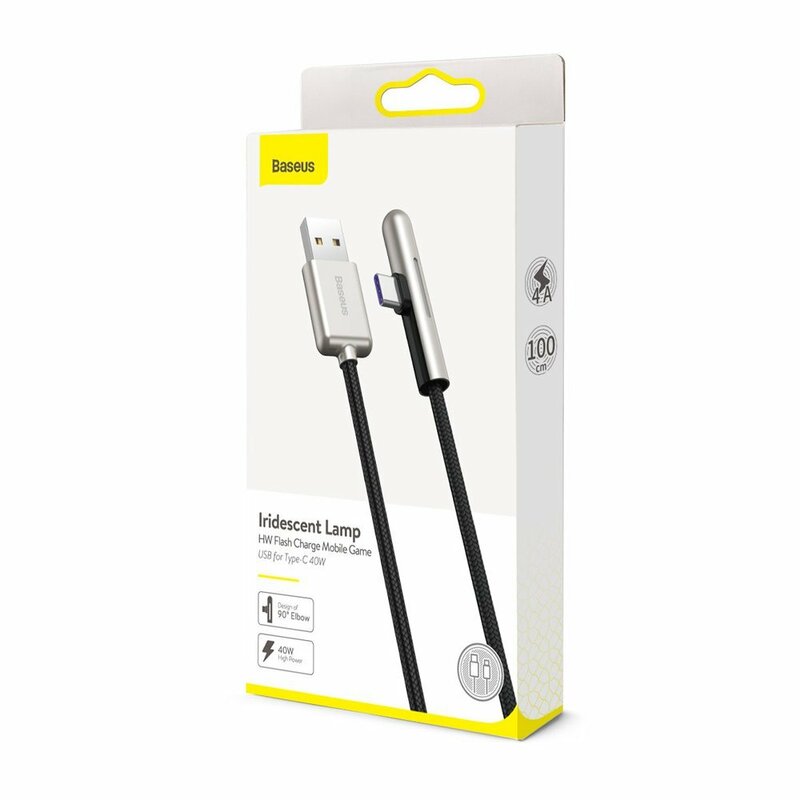 Cablu De Date Baseus Iridescent Lamp 90° Elbow USB To Type-C 4A 40W 1m - CAT7C-B01 - Negru