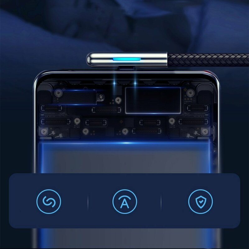 Cablu De Date Baseus Iridescent Lamp 90° Elbow USB To Type-C 4A 40W 1m - CAT7C-B01 - Negru