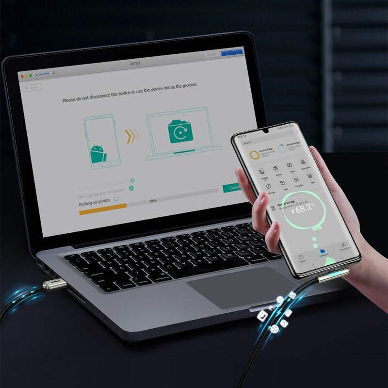 Cablu De Date Baseus Iridescent Lamp 90° Elbow USB To Type-C 4A 40W 1m - CAT7C-B01 - Negru