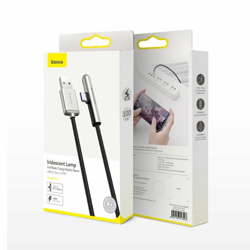 Cablu De Date Baseus Iridescent Lamp 90° Elbow USB To Type-C 4A 40W 1m - CAT7C-B01 - Negru