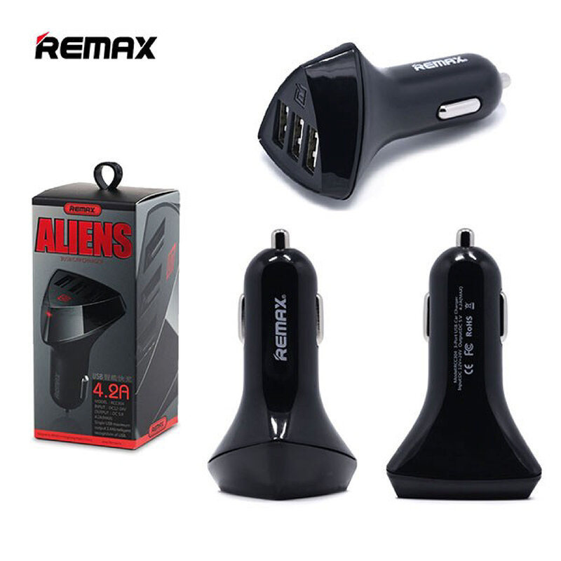 Incarcator Auto REMAX Aliens 3xUSB 4.2A - Negru
