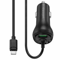 Incarcator Auto Spigen F30QC SteadiBoost 36W USB QC3.0 + Cablu De Incarcare Type-C QC3.0 - Negru
