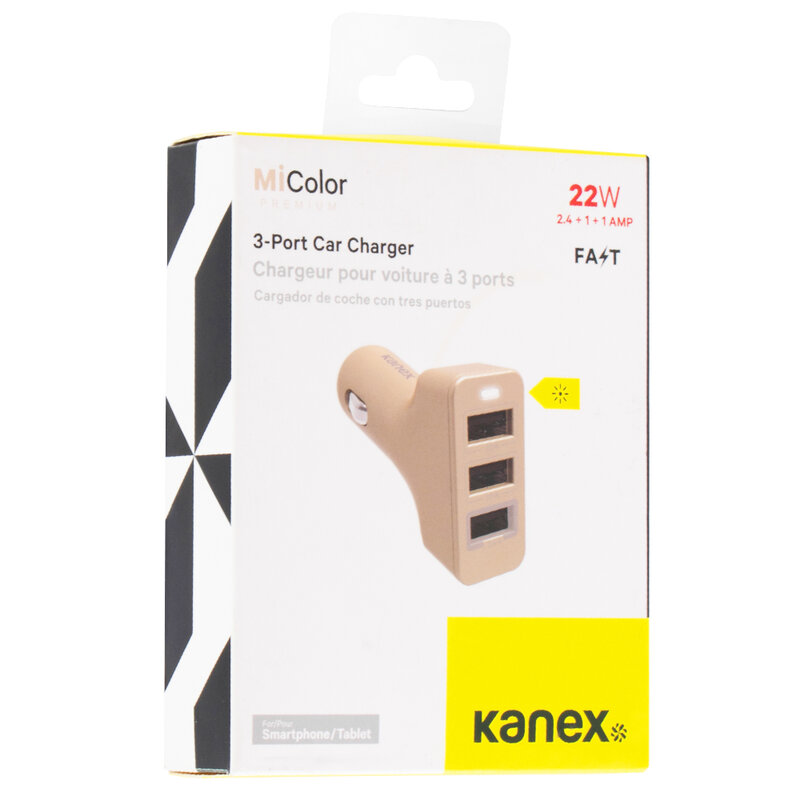 Incarcator Auto Kanex 3xUSB 4.4A - Auriu