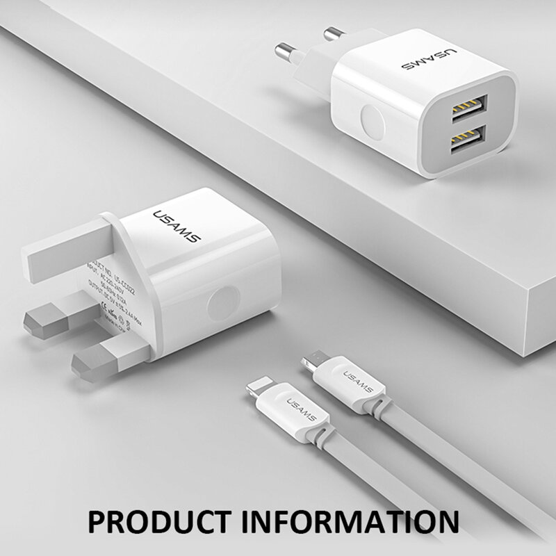 Incarcator Priza USAMS Travel Charger Set Dual-USB 2.4A - TCCUJT01 - White