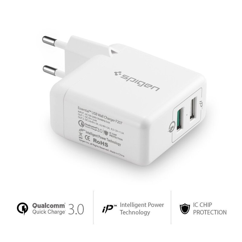 Incarcator Priza Spigen Essential F207 Quick Charge 3.0 Dual Port USB - White