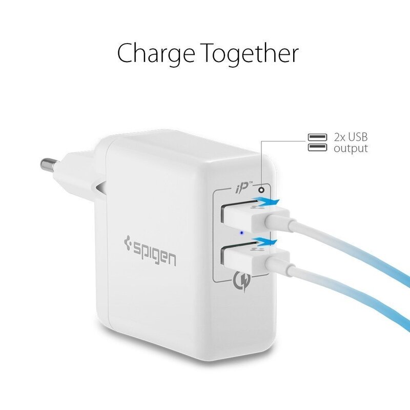 Incarcator Priza Spigen Essential F207 Quick Charge 3.0 Dual Port USB - White