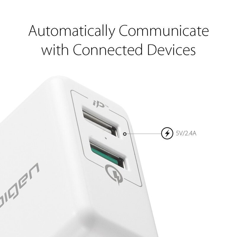 Incarcator Priza Spigen Essential F207 Quick Charge 3.0 Dual Port USB - White