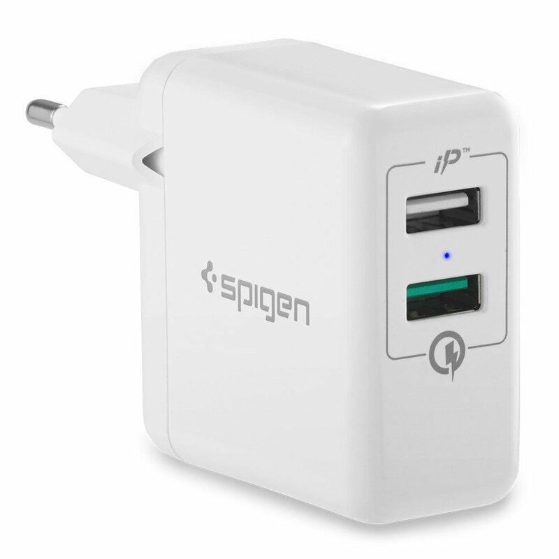 Incarcator Priza Spigen Essential F207 Quick Charge 3.0 Dual Port USB - White