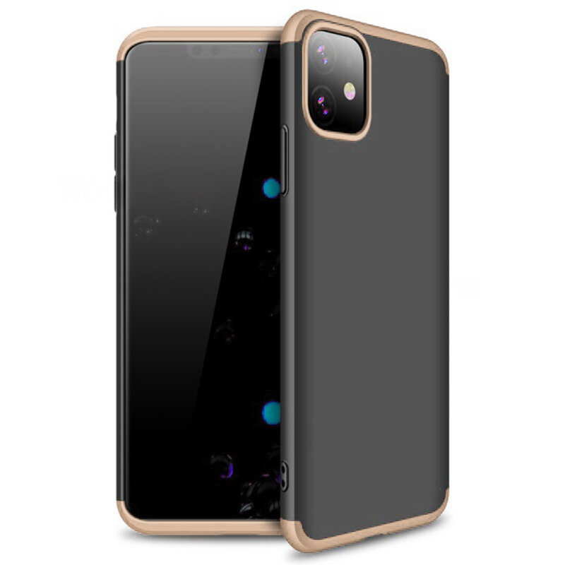 Husa iPhone 11 GKK 360 Full Cover Negru-Auriu