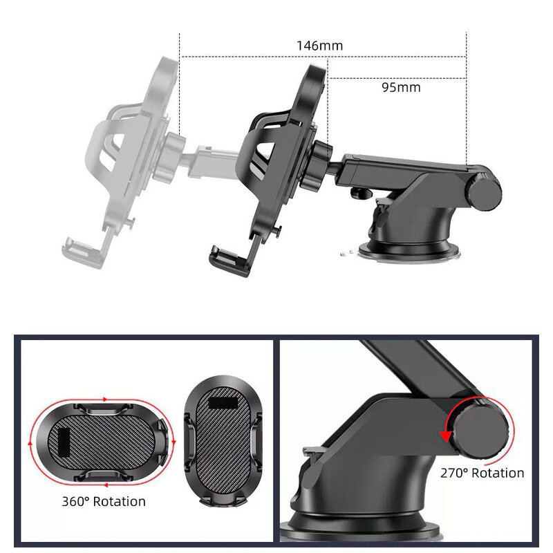 Suport de telefon auto bord, parbriz Techsuit S113, negru