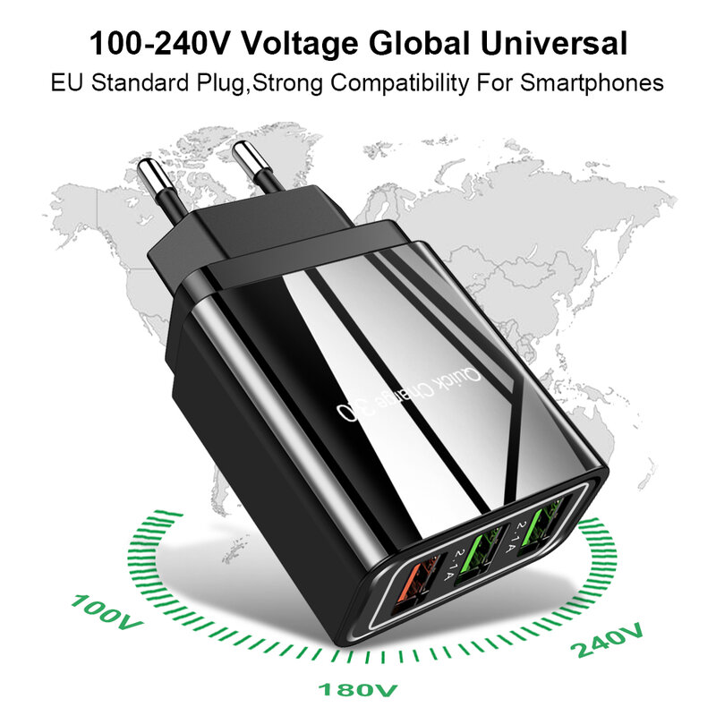 Incarcator Priza Qualcomm Fast 3xUSB 4.8A Quick Charge USB 3.0 - Negru