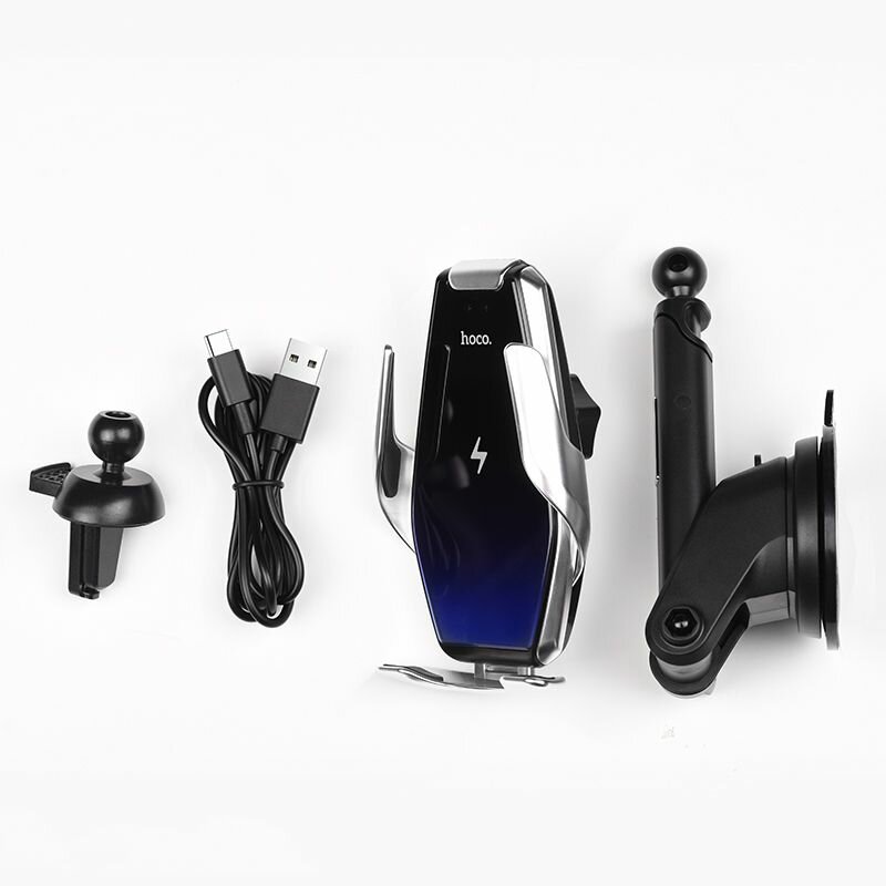 Suport Auto Hoco S14 Automatic Induction Universal Cu Incarcare Wireless 15W - Negru/Argintiu
