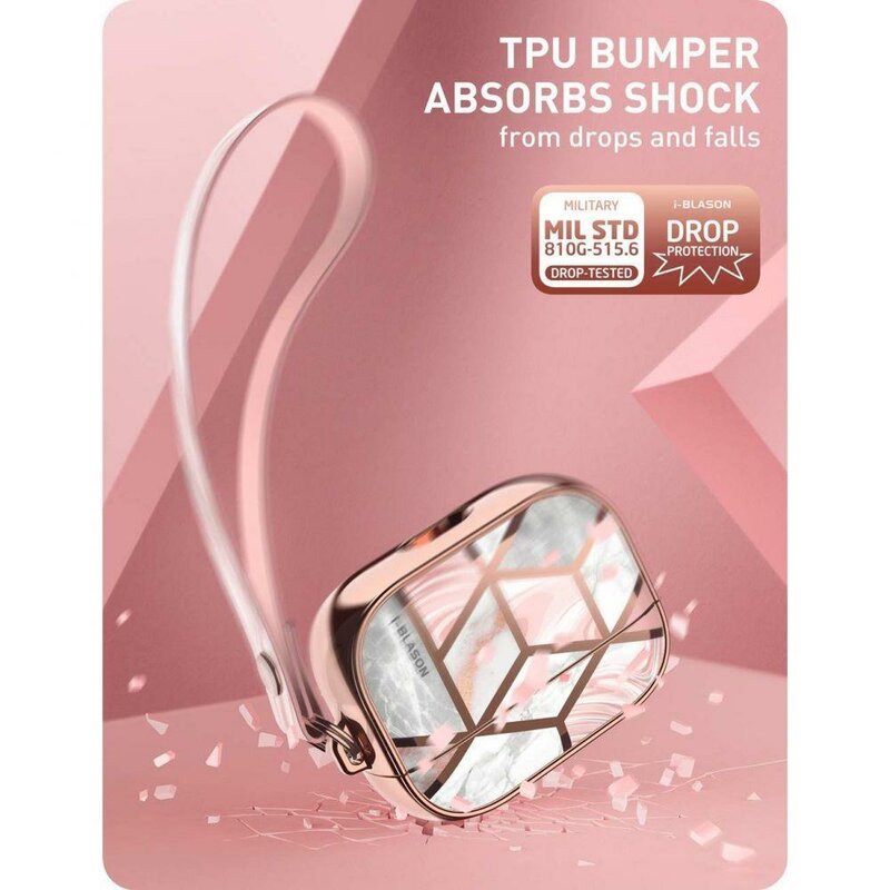 Husa Apple Airpods Pro i-Blason Cosmo, curea de prindere, roz