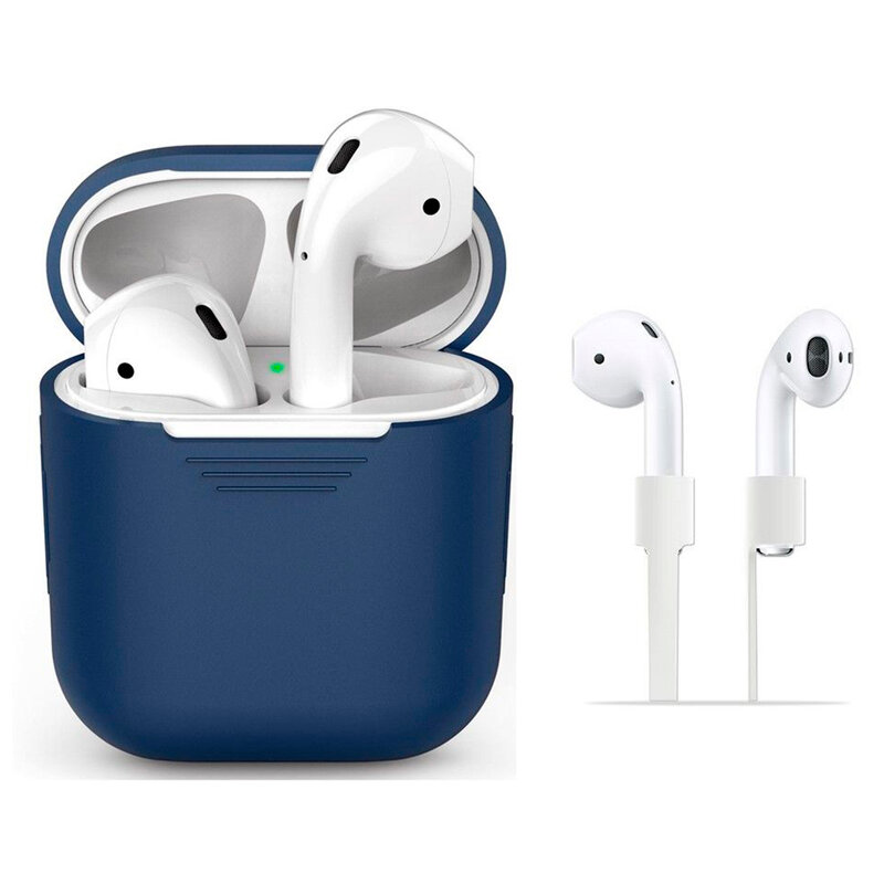 Husa Apple Airpods Tech-Protect Set Cu Suport Pentru Umeri Din Silicon - Albastru