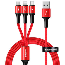 Cablu De Date Baseus Halo 3in1 USB To Micro-USB/Lightning/Type-C 3.5A 1,2m - CAMLT-HA09 - Rosu