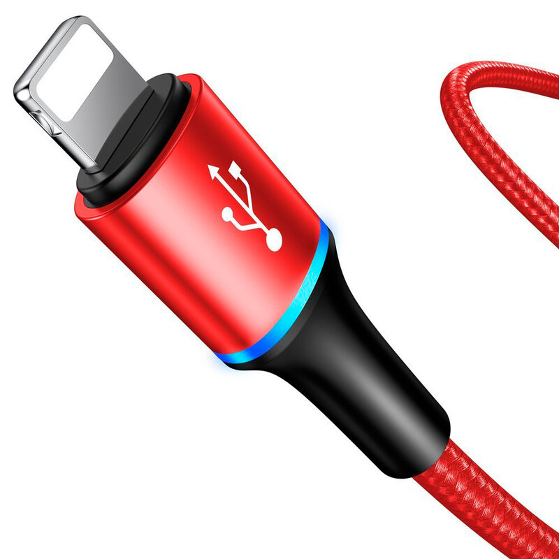 Cablu De Date Baseus Halo 3in1 USB To Micro-USB/Lightning/Type-C 3.5A 1,2m - CAMLT-HA09 - Rosu