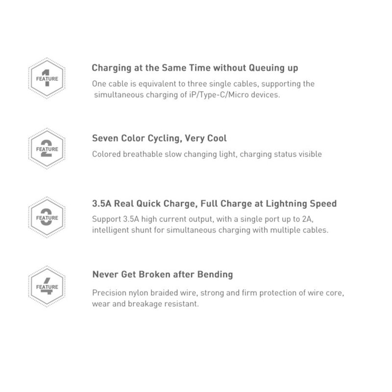 Cablu De Date Baseus Halo 3in1 USB To Micro-USB/Lightning/Type-C 3.5A 1,2m - CAMLT-HA09 - Rosu