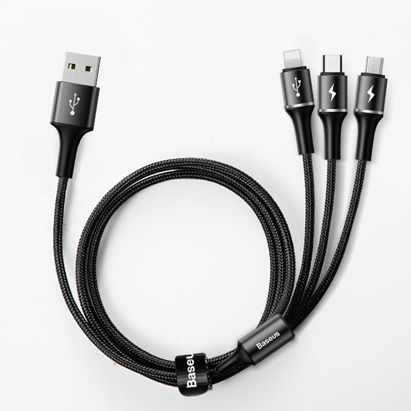 Cablu De Date Baseus Halo 3in1 USB To Micro-USB/Lightning/Type-C 3.5A 1,2m - CAMLT-HA01 - Negru