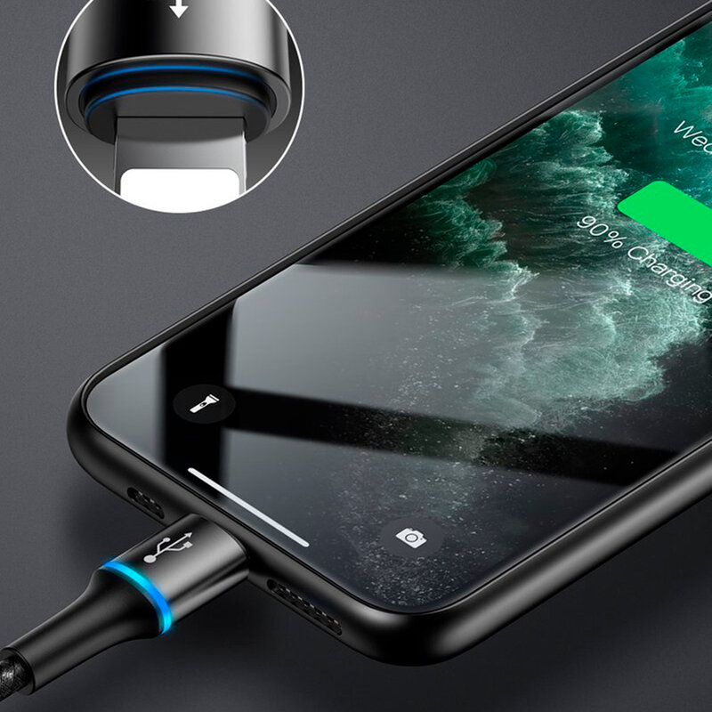 Cablu De Date Baseus Halo 3in1 USB To Micro-USB/Lightning/Type-C 3.5A 1,2m - CAMLT-HA01 - Negru