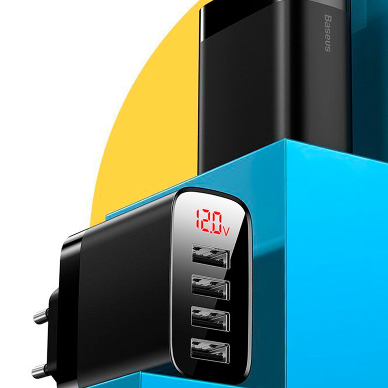 Incarcator Priza Baseus Mirror Lake Digital Display 4xUSB Travel Charger 30W 6A - CCJMHB-B02 - Alb