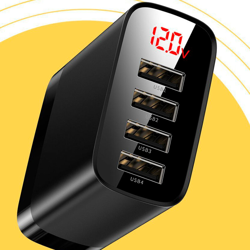 Incarcator Priza Baseus Mirror Lake Digital Display 4xUSB Travel Charger 30W 6A - CCJMHB-B02 - Alb