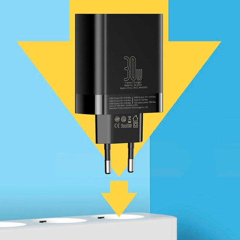 Incarcator Priza Baseus Mirror Lake Digital Display 4xUSB Travel Charger 30W 6A - CCJMHB-B02 - Alb