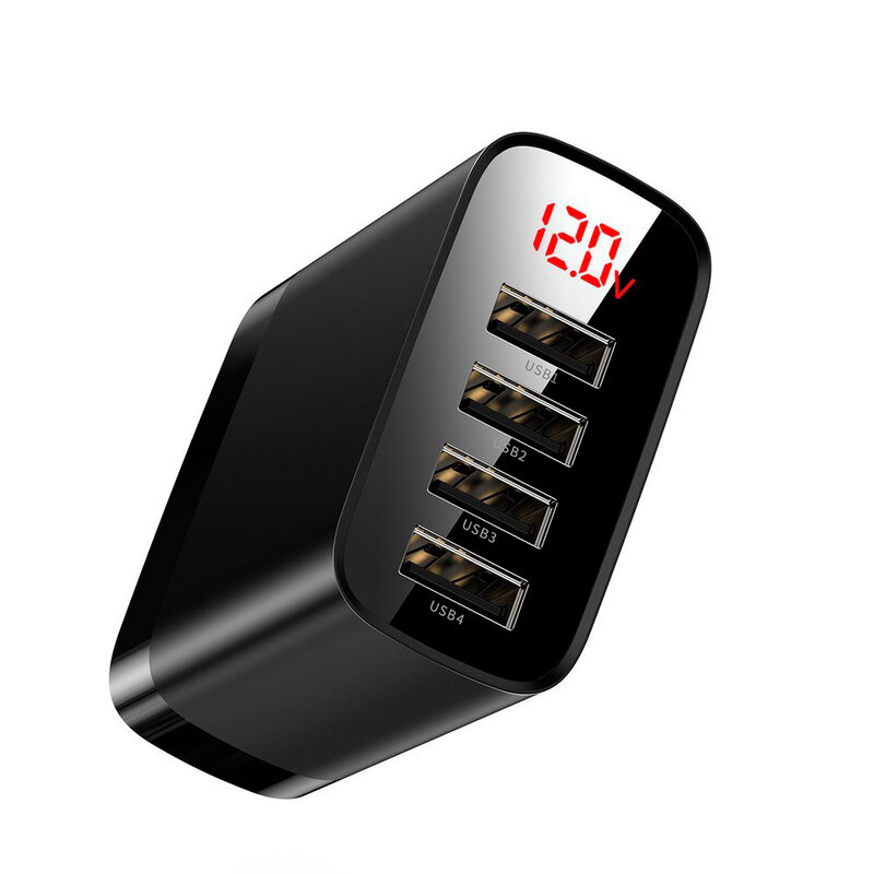 Incarcator Priza Baseus Mirror Lake Digital Display 4xUSB Travel Charger 30W 6A - CCJMHB-B01 - Negru