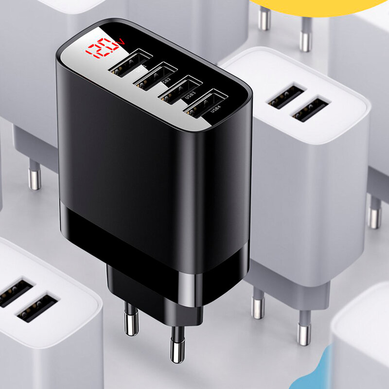 Incarcator Priza Baseus Mirror Lake Digital Display 4xUSB Travel Charger 30W 6A - CCJMHB-B01 - Negru