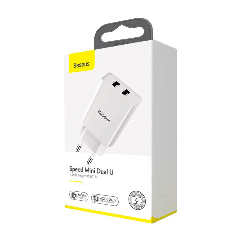 Incarcator Priza Baseus Speed Mini Dual U 2xUSB 2.1A 10.5W - CCFS-R02 - Alb