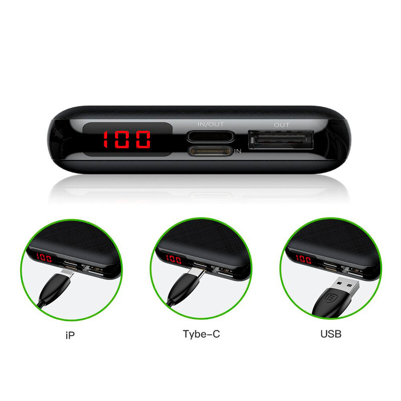 Baterie Externa Baseus Mini S PD Digital Display USB/Type-C/Lightning 10000mAh - PPALL-XF01 - Negru