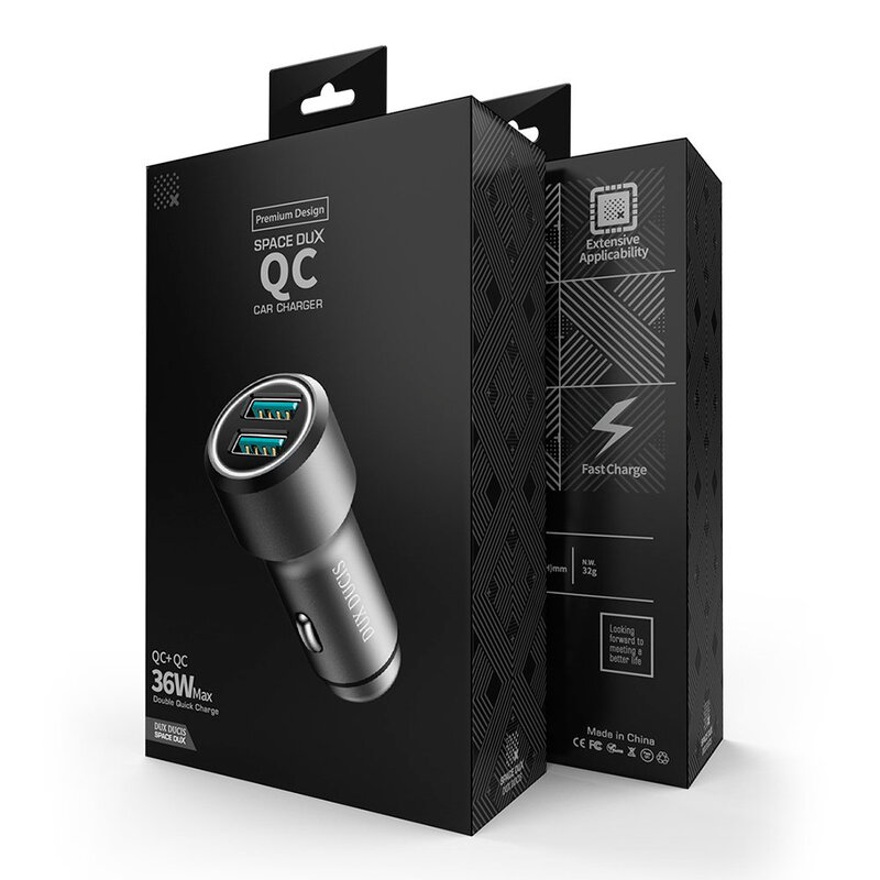Incarcator Auto Dux Ducis B40 Space Dux 2xUSB QC 3.0 36W 2.4A - Argintiu