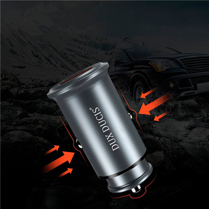 Incarcator Auto Dux Ducis B50 USB/Type-C + Cablu De Incarcare Type-C/Lightning 30W 5A - Argintiu