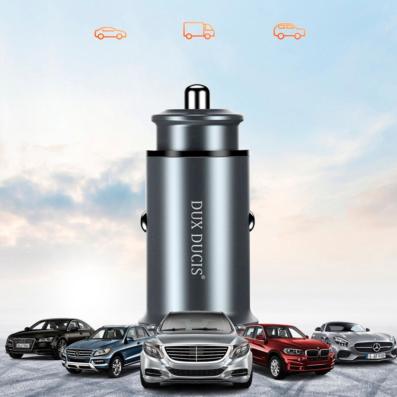 Incarcator Auto Dux Ducis B50 USB/Type-C + Cablu De Incarcare Type-C/Lightning 30W 5A - Argintiu